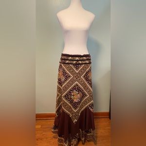 Vintage y2k Free People Floral Print Low rise Bohemian Maxi Skirt Brown Size 4
